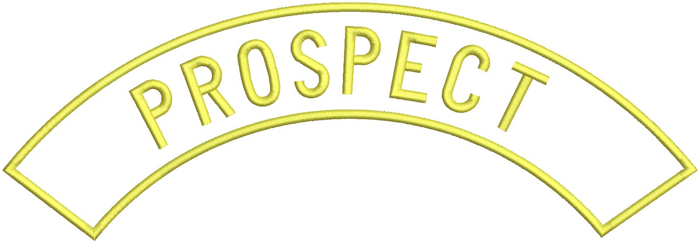Prospect banner applique embroidery digitizing — arched rocker patch with satin border for jackets Canada