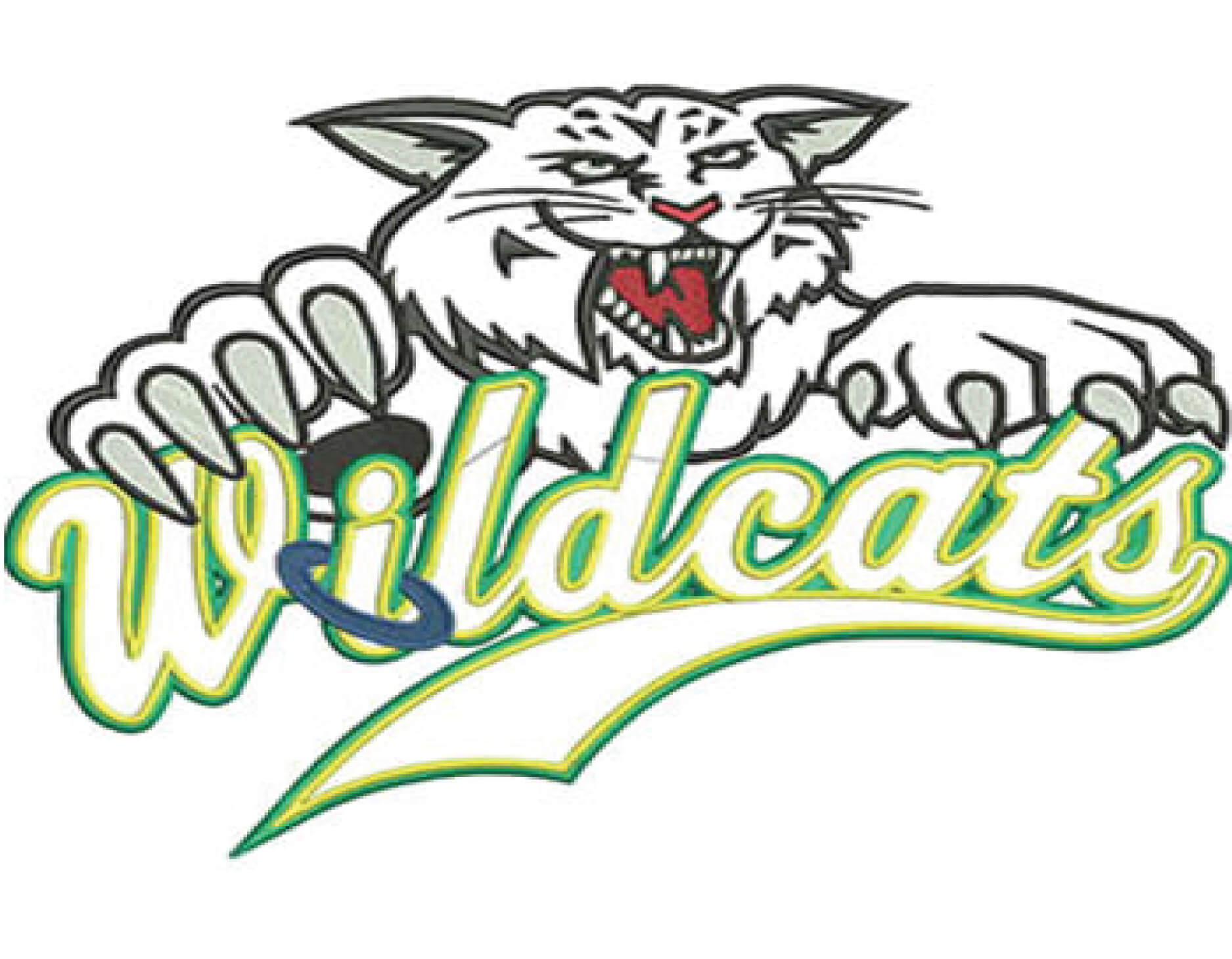 Professional applique embroidery digitizing service — Wildcats mascot applique design for sportswear USA UK