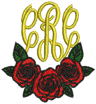 Flower monogram rose towel embroidery digitizing - decorative floral design on bath towel