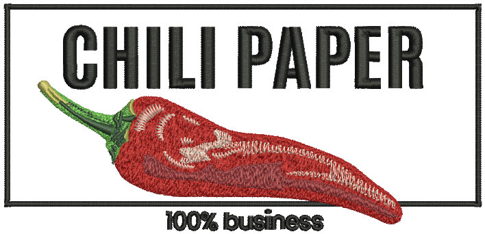 Chili Paper logo towel embroidery digitizing example - business branding on promotional towel